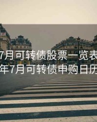 2020年7月可转债股票一览表，2021年7月可转债申购日历